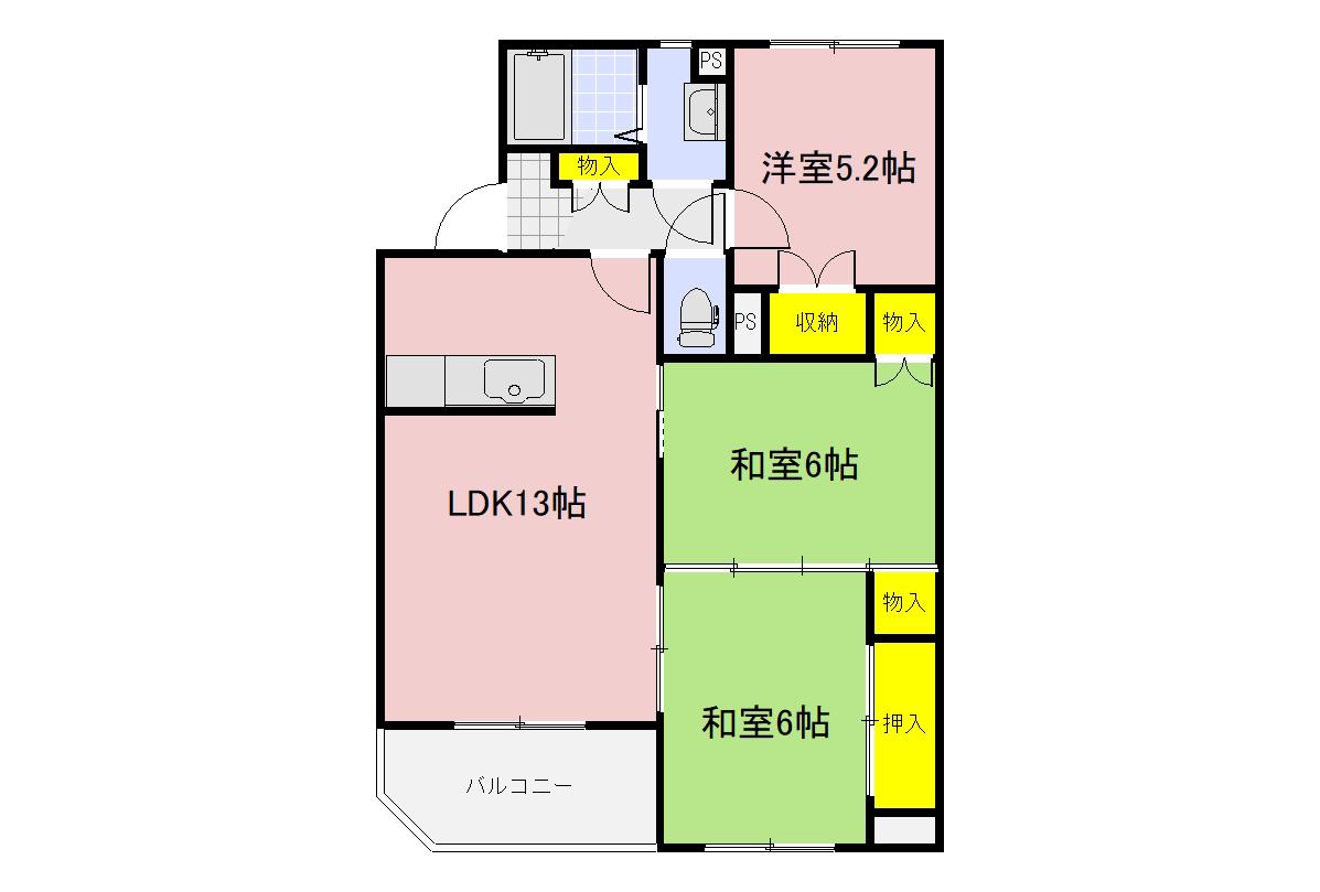 プレイスS(3LDK/2階)の間取り写真