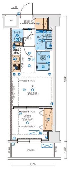 リヴシティ西川口四番館(1DK/2階)の間取り写真