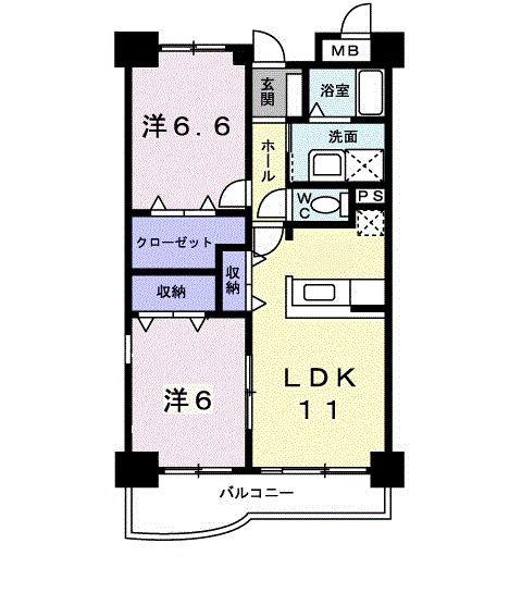 グランドプレステージ熊谷(2LDK/3階)の間取り写真