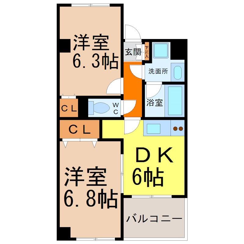 スリーウェイ金山(2DK/7階)の間取り写真