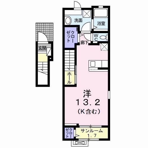 リヨン B(ワンルーム/1階)の間取り写真