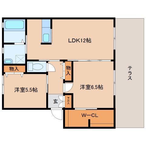 カーサ・デ・ラ・ベル(2LDK/1階)の間取り写真