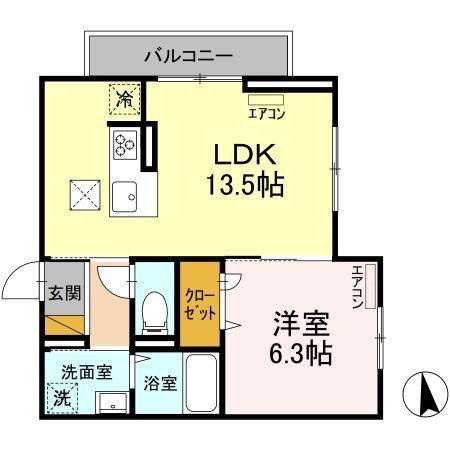 D-ROOM弁天3丁目 A棟(1LDK/1階)の間取り写真