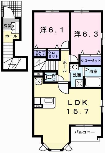トリノフルートB(2LDK/2階)の間取り写真
