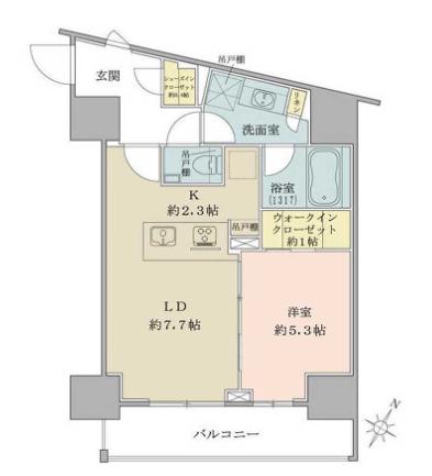 ザ・パークワンズ品川戸越(1LDK/13階)の間取り写真