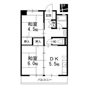 地下鉄名城線 黒川駅(愛知) バス乗車時間：21分 最寄りバス停で下車 徒歩7分 11階建 築51年(2DK/10階)の間取り写真
