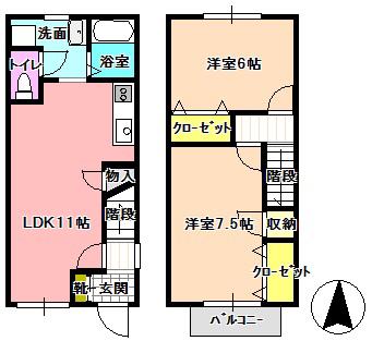 ブルースカイ吉田(2LDK/1階)の間取り写真