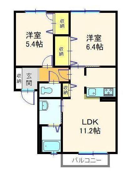 オレンジプレシオ(2LDK/1階)の間取り写真