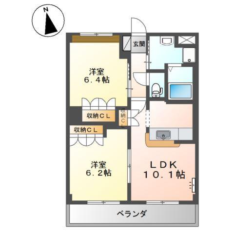 セジュール・ジェルミナス(2LDK/2階)の間取り写真