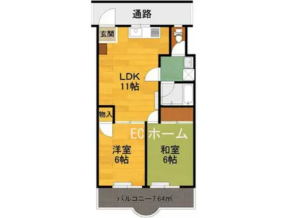 CASA YAMANA A(2LDK/3階)の間取り写真