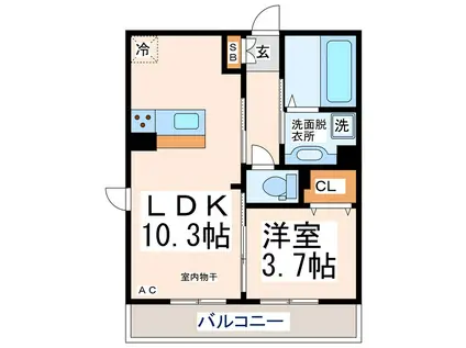 ライスシャワー坪井(1LDK/2階)の間取り写真