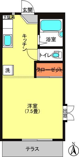ヒロ・ガーデンA(ワンルーム/1階)の間取り写真