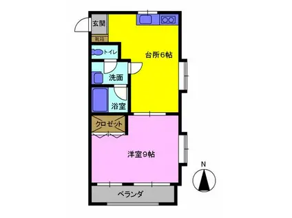 マンションカトレア(1DK/1階)の間取り写真