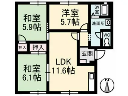 グリーンハイツ芝崎(3LDK/1階)の間取り写真