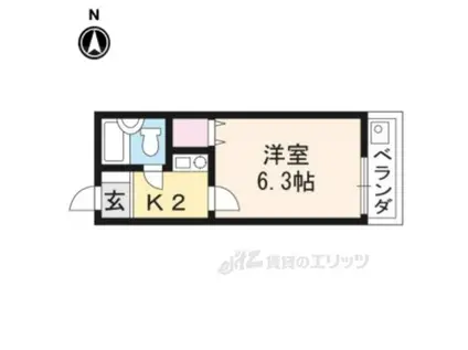 叡山電鉄叡山本線 一乗寺駅 徒歩5分 3階建 築29年(1K/2階)の間取り写真