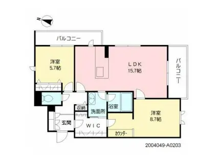 BEREO大江(2LDK/1階)の間取り写真