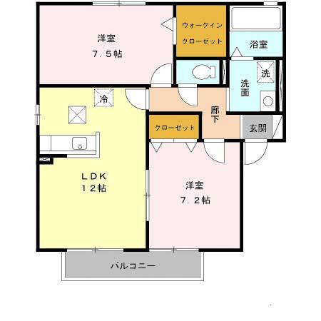 ルミエールA棟(2LDK/1階)の間取り写真