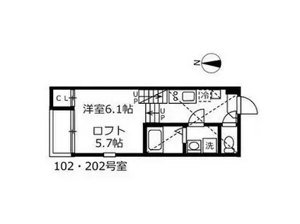 ハーモニーテラス鶴田II(1K/1階)の間取り写真