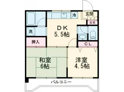 ルミエール本宿弐番館(2DK/1階)の間取り写真