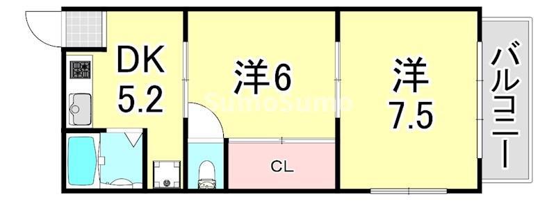 ハーヴェスト平野(2DK/4階)の間取り写真