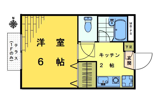 コートウエストヒル(1K/1階)の間取り写真