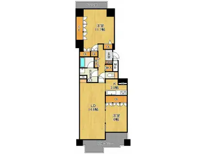 ダイアパレス宝塚クオリテージⅠ(2LDK/7階)の間取り写真