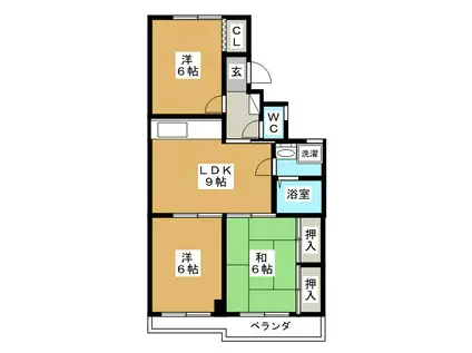 ホワイトハイツ 西館(3DK/1階)の間取り写真