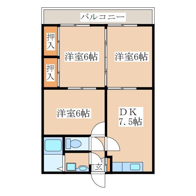 カーリクマンション(3DK/1階)の間取り写真
