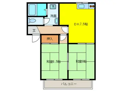 パピヨンタナカ(2DK/2階)の間取り写真