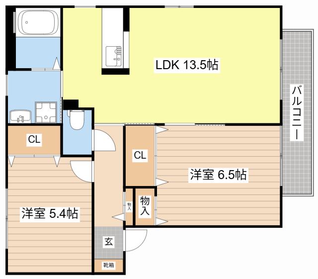 シャーメゾン六条B棟(2LDK/2階)の間取り写真