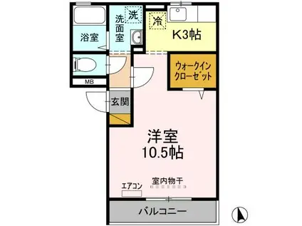 クレッセント(1K/2階)の間取り写真