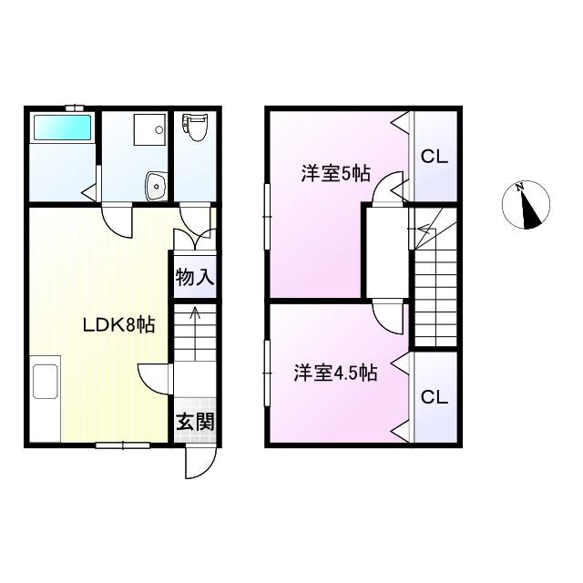 ROSA古閑中町II(2DK/1階)の間取り写真