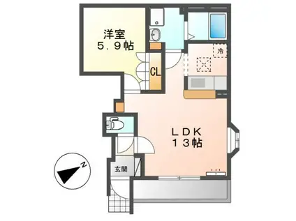 グランチェスタI(1LDK/1階)の間取り写真