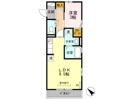 アドラーブル(1LDK/3階)の間取り写真