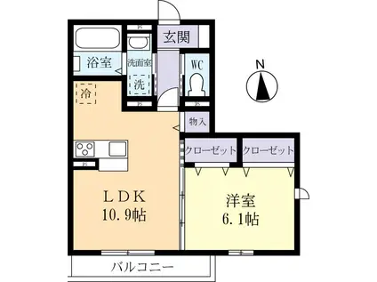 ゼピュロスみどりのB棟(1LDK/1階)の間取り写真