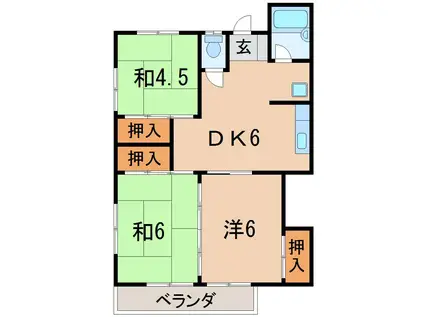 塩谷ハイツ B棟(3DK/2階)の間取り写真