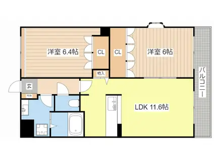 プランドール悠(2LDK/2階)の間取り写真