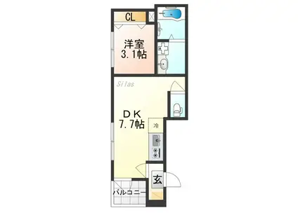 アミティア円町(1DK/2階)の間取り写真