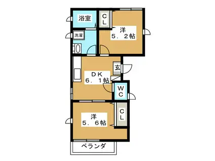 ワイズテラス(2DK/3階)の間取り写真