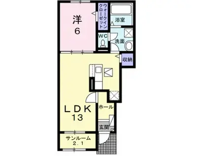 ノイシュタットエビスI(1LDK/1階)の間取り写真