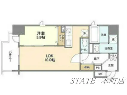 アヴェニール北浜(1LDK/8階)の間取り写真