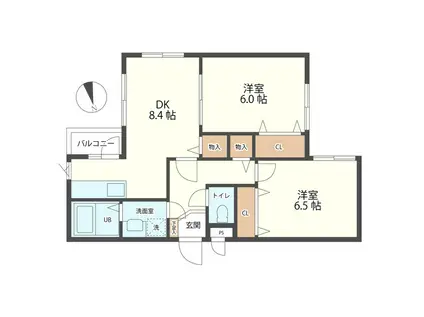 信開ラザール城南(2LDK/1階)の間取り写真