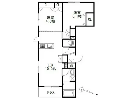 ソランジュ(2LDK/1階)の間取り写真