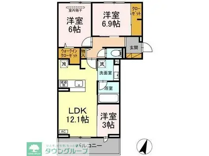 リシェスみのり台 B棟(3LDK/2階)の間取り写真