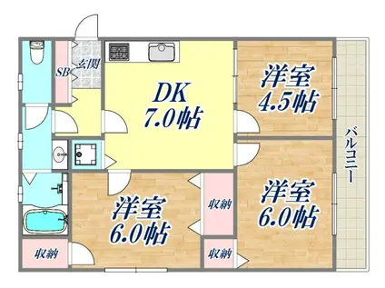 アムール宝塚Ⅱ(3DK/2階)の間取り写真