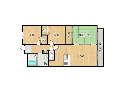 カステッロはなふさ長居(3LDK/1階)の間取り写真