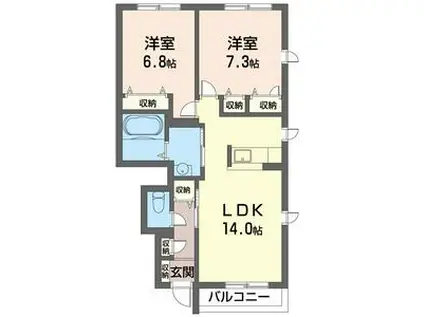 ルミノシーテB(2LDK/1階)の間取り写真