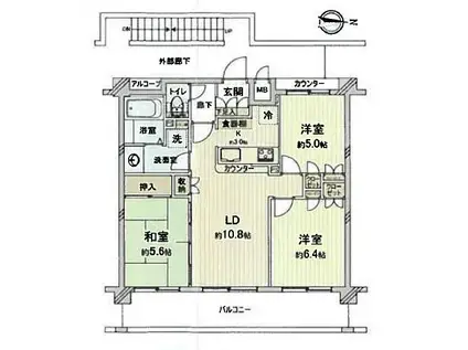 サンクレイドル東村山(3LDK/3階)の間取り写真