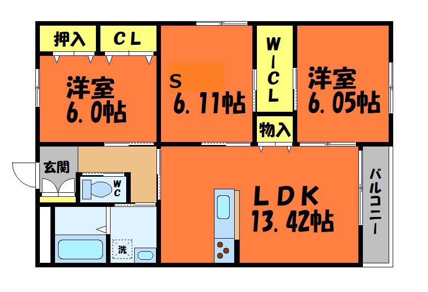 ALMA倉敷A(2SLDK/2階)の間取り写真