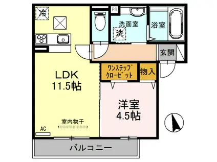 ドゥーブルA(1LDK/2階)の間取り写真